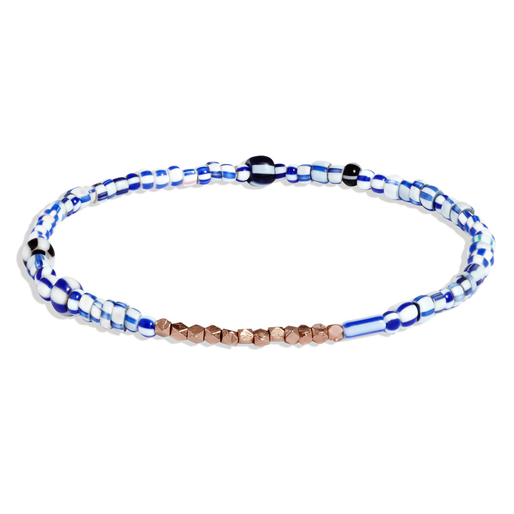 Men's Blue Mix Beaded Bracelet with Rose Gold