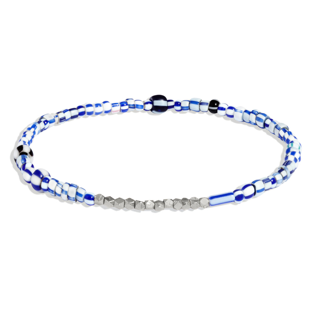 Women's Blue Mix Beaded Bracelet with White Gold