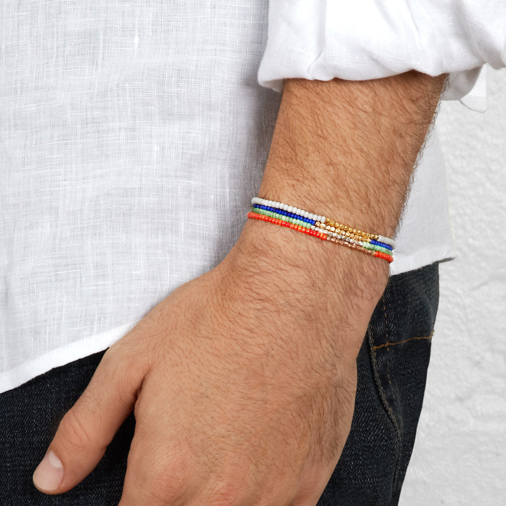 Men's White Beaded Bracelet with Rose Gold