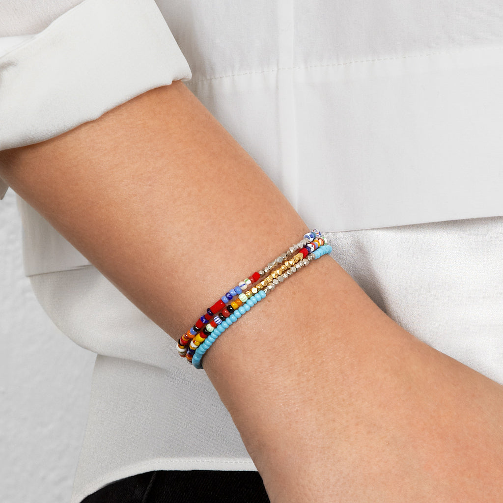 Women's Multicoloured Beaded Bracelet with White Gold