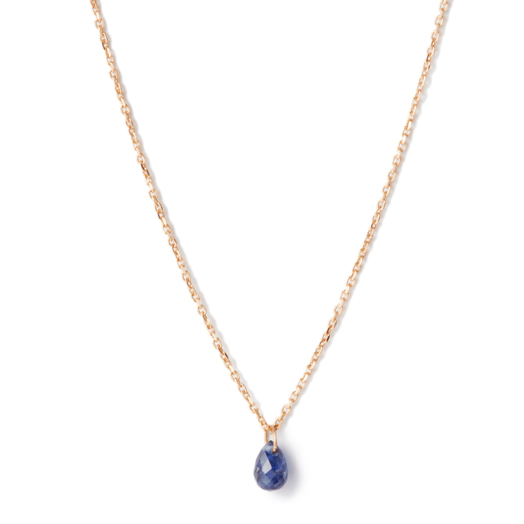 Blue Sapphire Drop Necklace in Yellow Gold