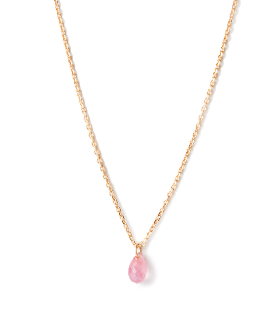 Pink Sapphire Drop Necklace in Yellow Gold