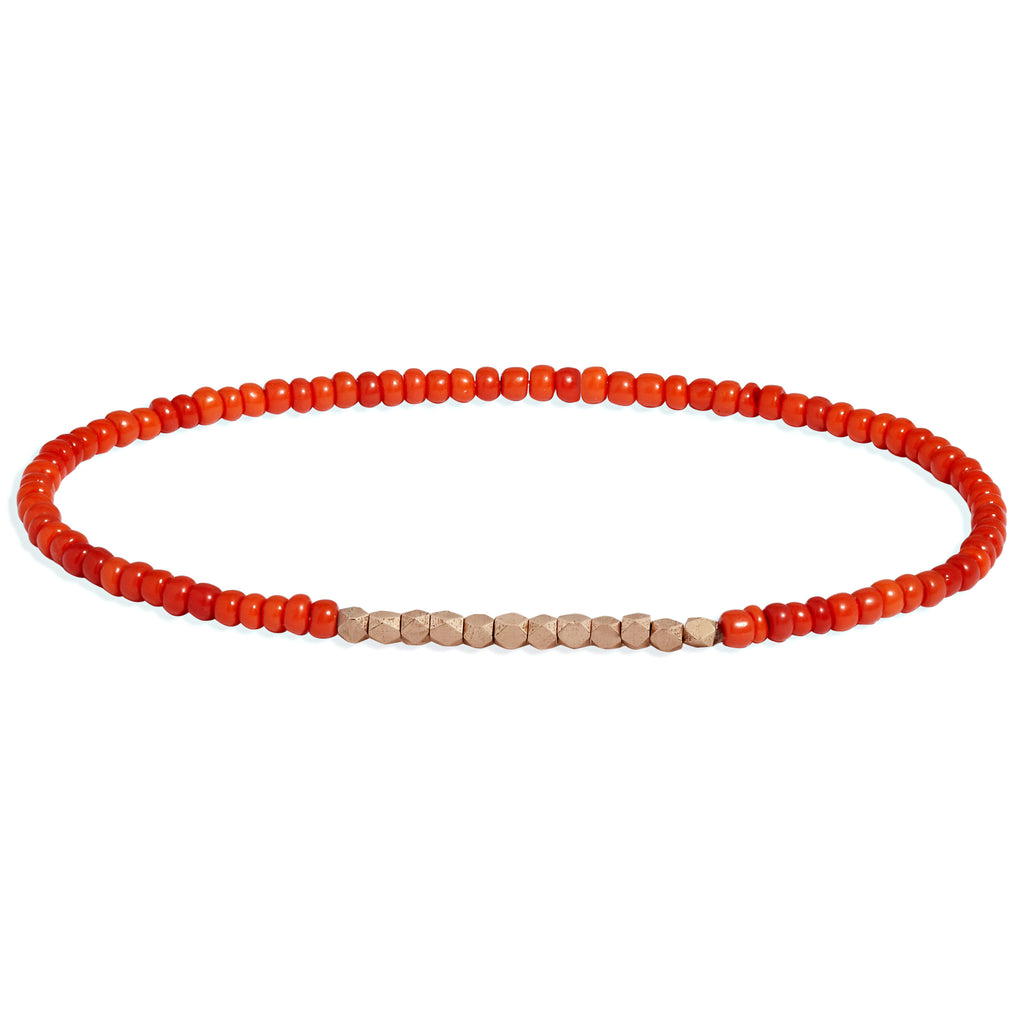 Men's Dark Orange Beaded Bracelet with Rose Gold