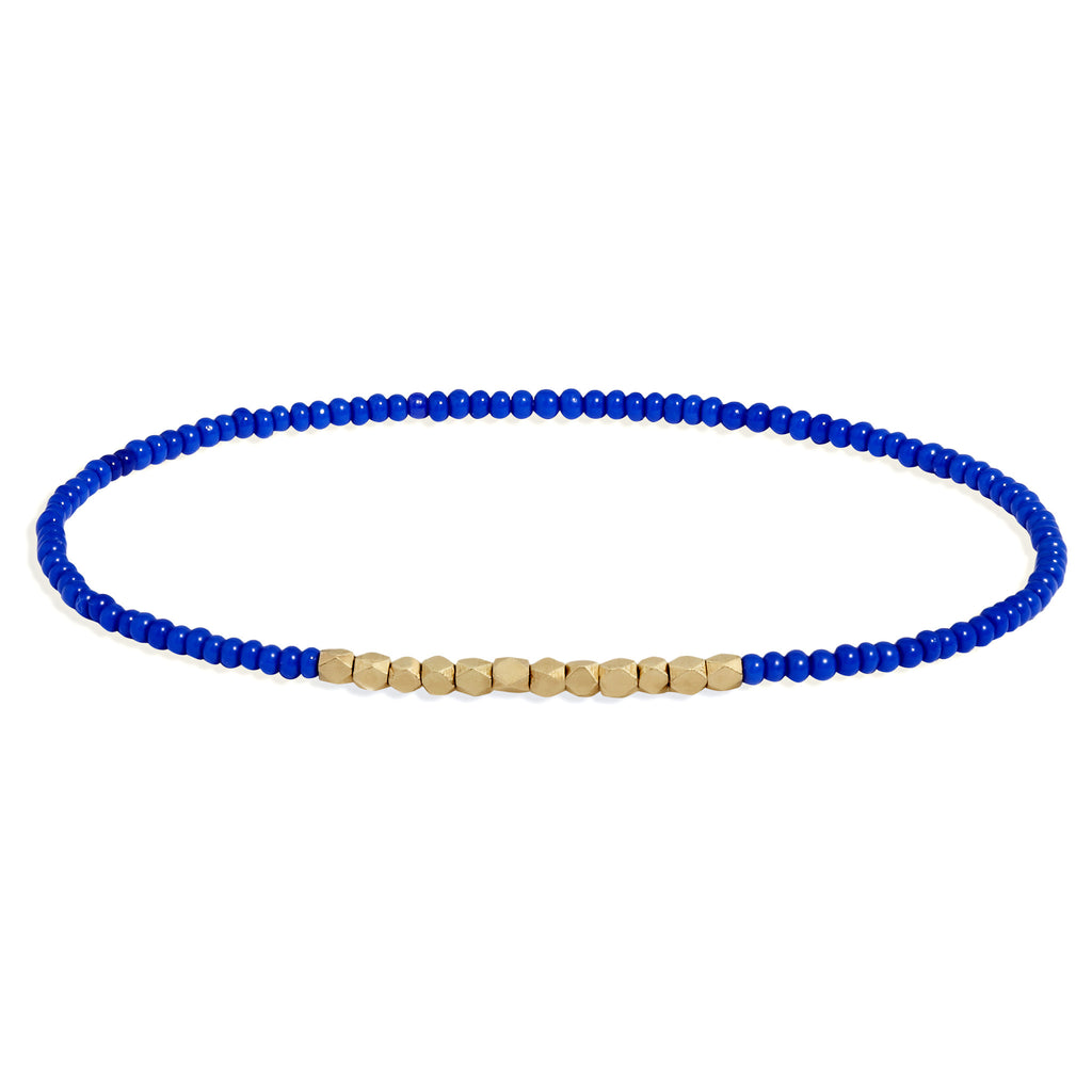 Men's Electric Blue Beaded Bracelet with Yellow Gold