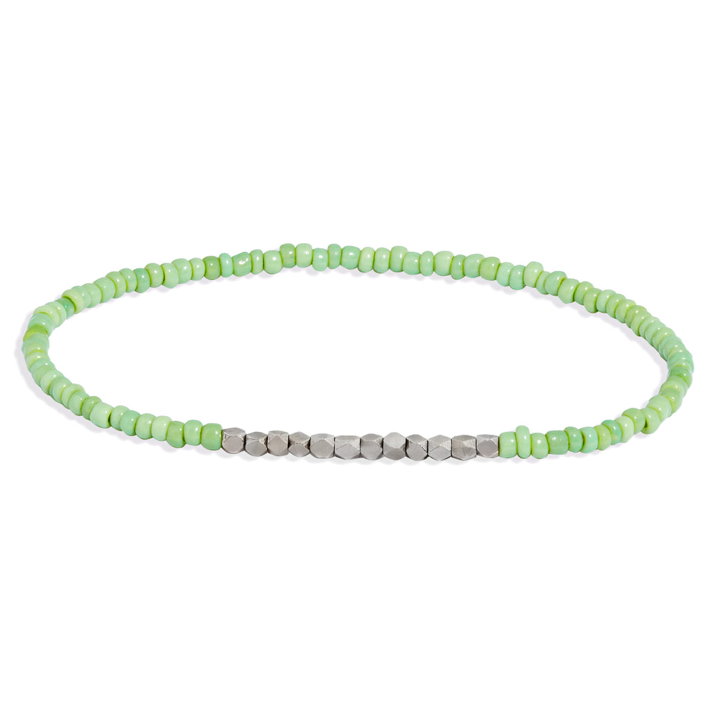 Men's Mint Green Beaded Bracelet with White Gold