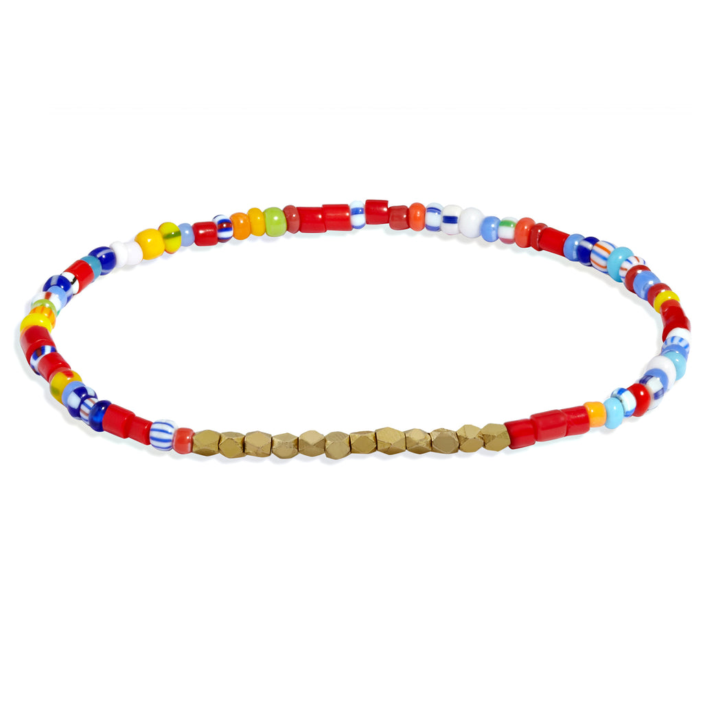Men's Multicoloured Beaded Bracelet with Yellow Gold