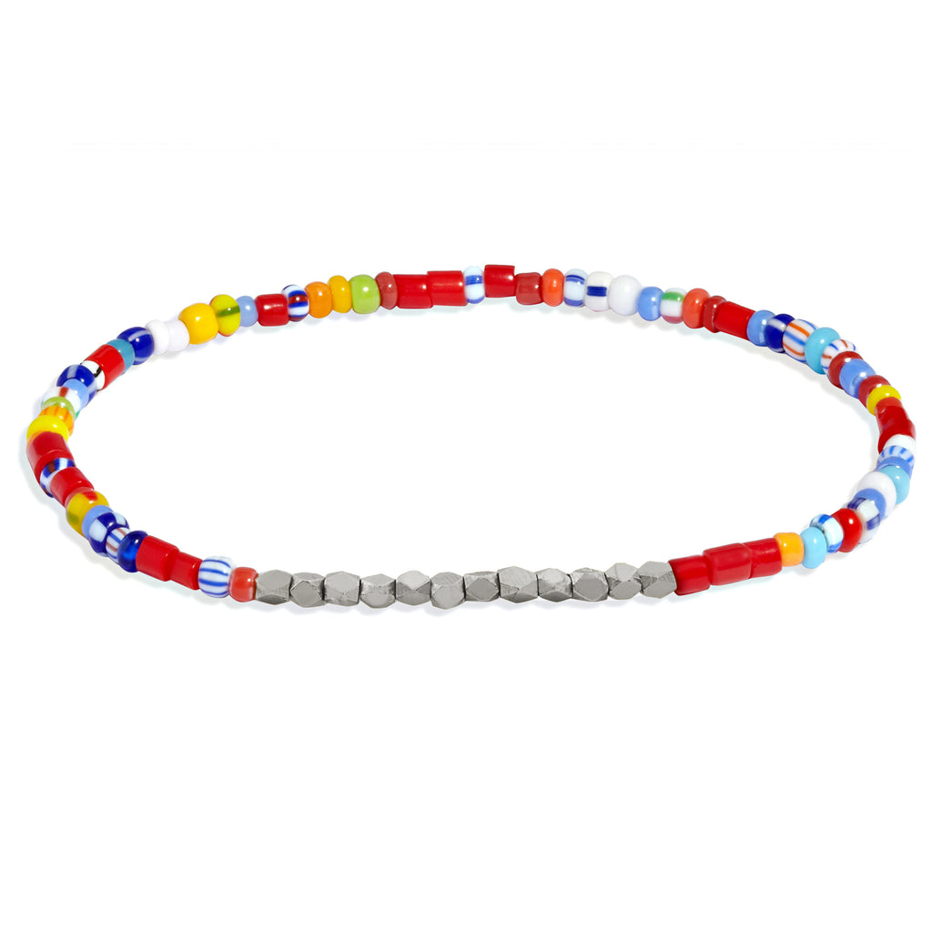 Women's Multicoloured Beaded Bracelet with White Gold