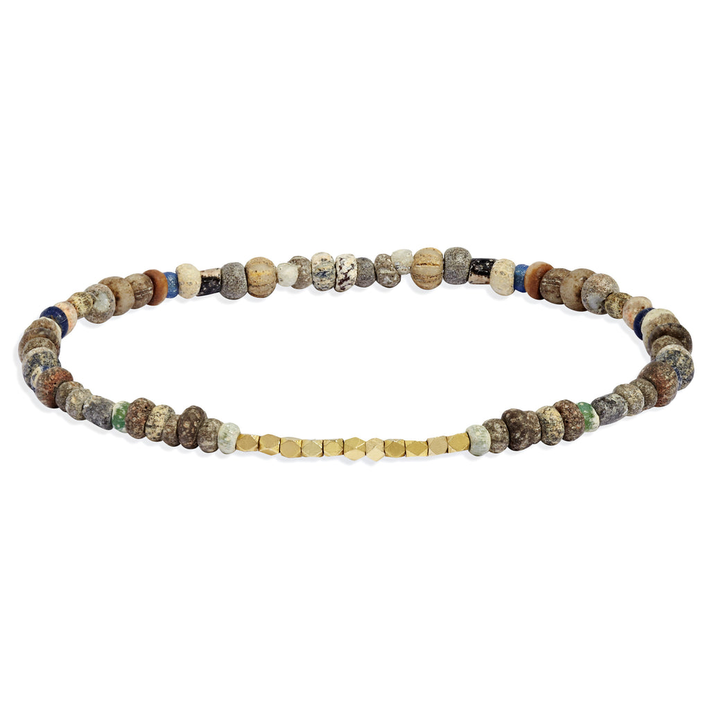 Women's Neutral Mali Beaded Bracelet with Yellow Gold