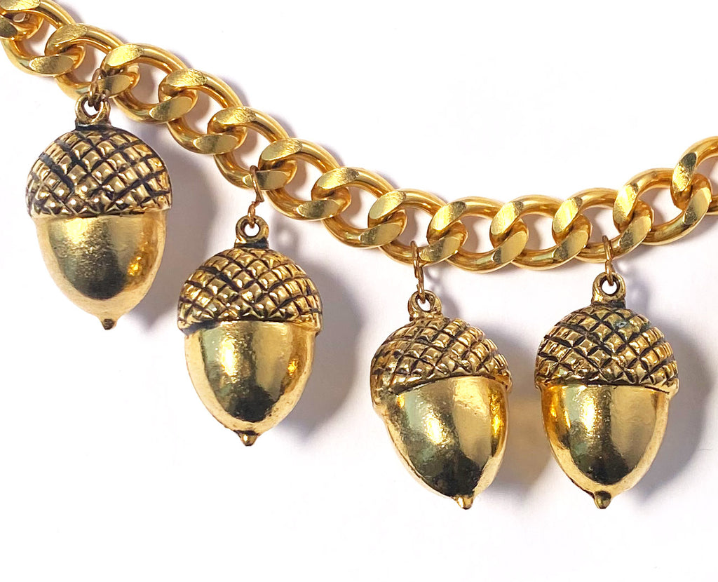 Vintage Yves Saint Laurent Chain Necklace with Acorn Detail, 1980s