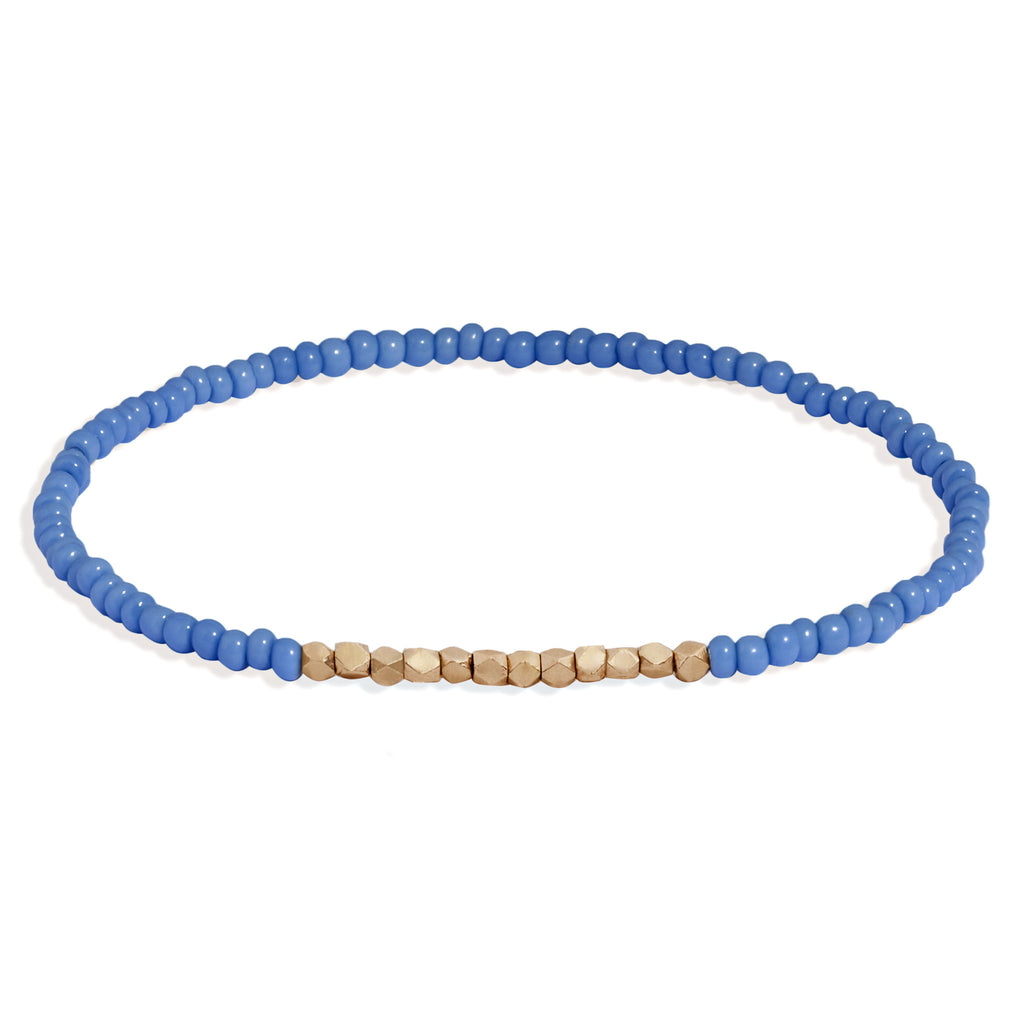 Men's Cornflower Blue Beaded Bracelet with Rose Gold